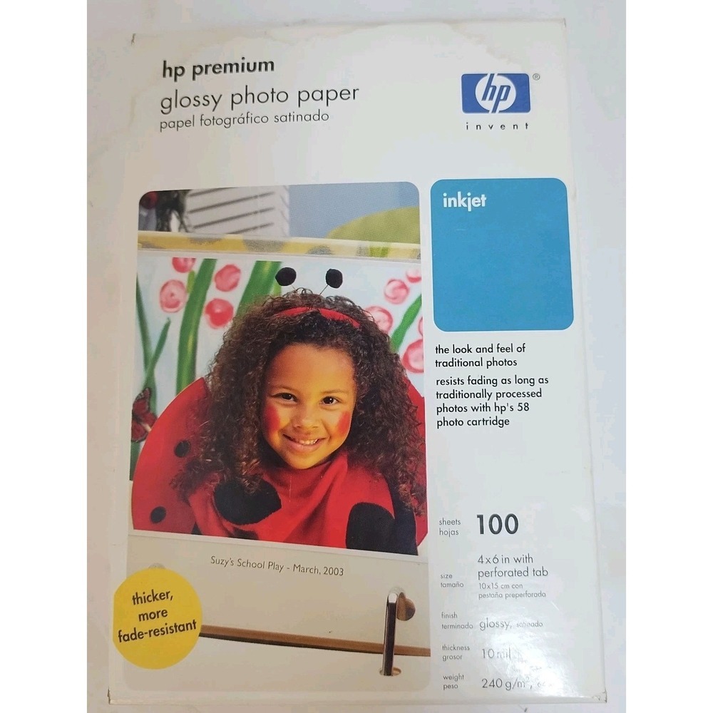 HP Premium Photo Paper  Inkjet 4x6 Glossy 100 Sheets - New in Box